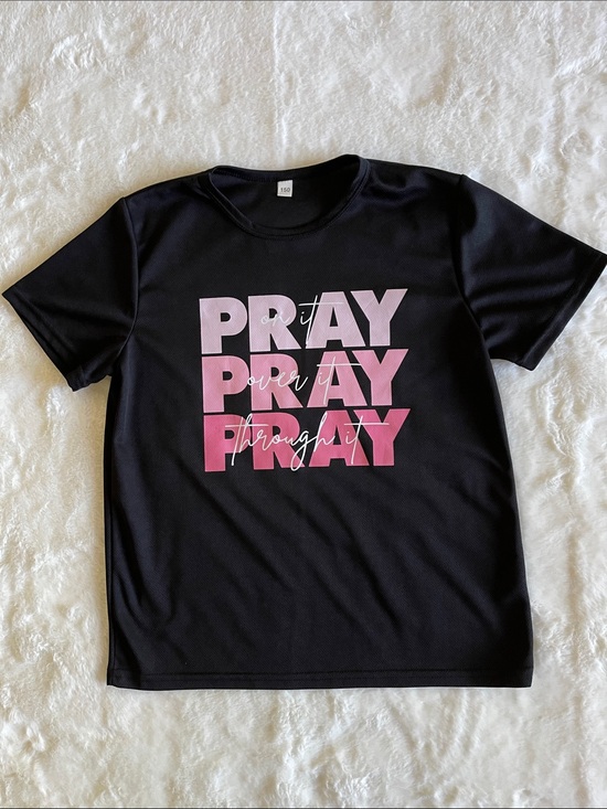 unbranded Other - Kids Black Tee with Pink Ombre 'PRAY' Graphic  SZ 150